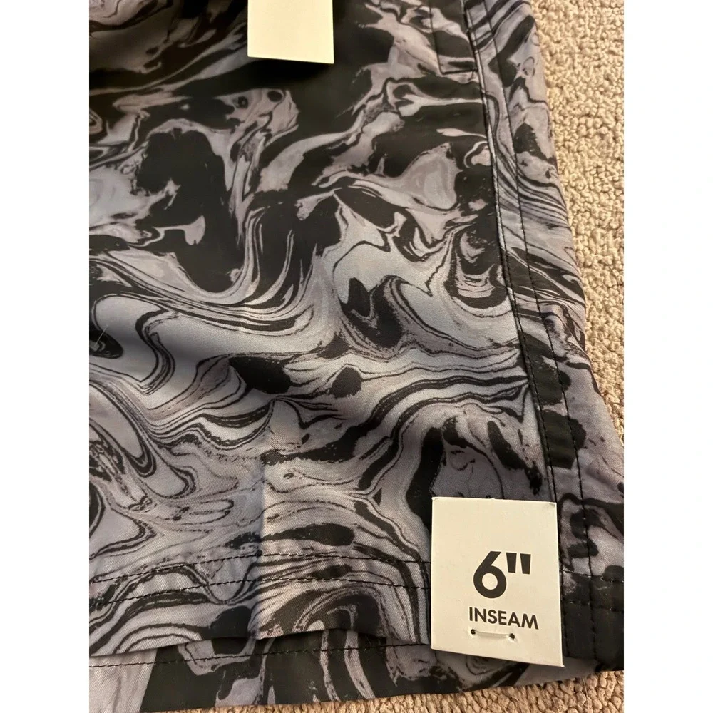 No Boundaries Swim Trunks Mens M Grey Marble Swirl Quick Dry UPF 50+ 6